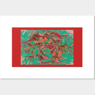 Turquoise and Pink Fallen Leaves Posters and Art